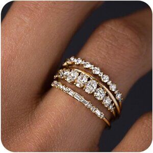 Women's Non Tarnish Dainty 14K Gold Plated Stacking Cubic Zirconia Thumb Ring